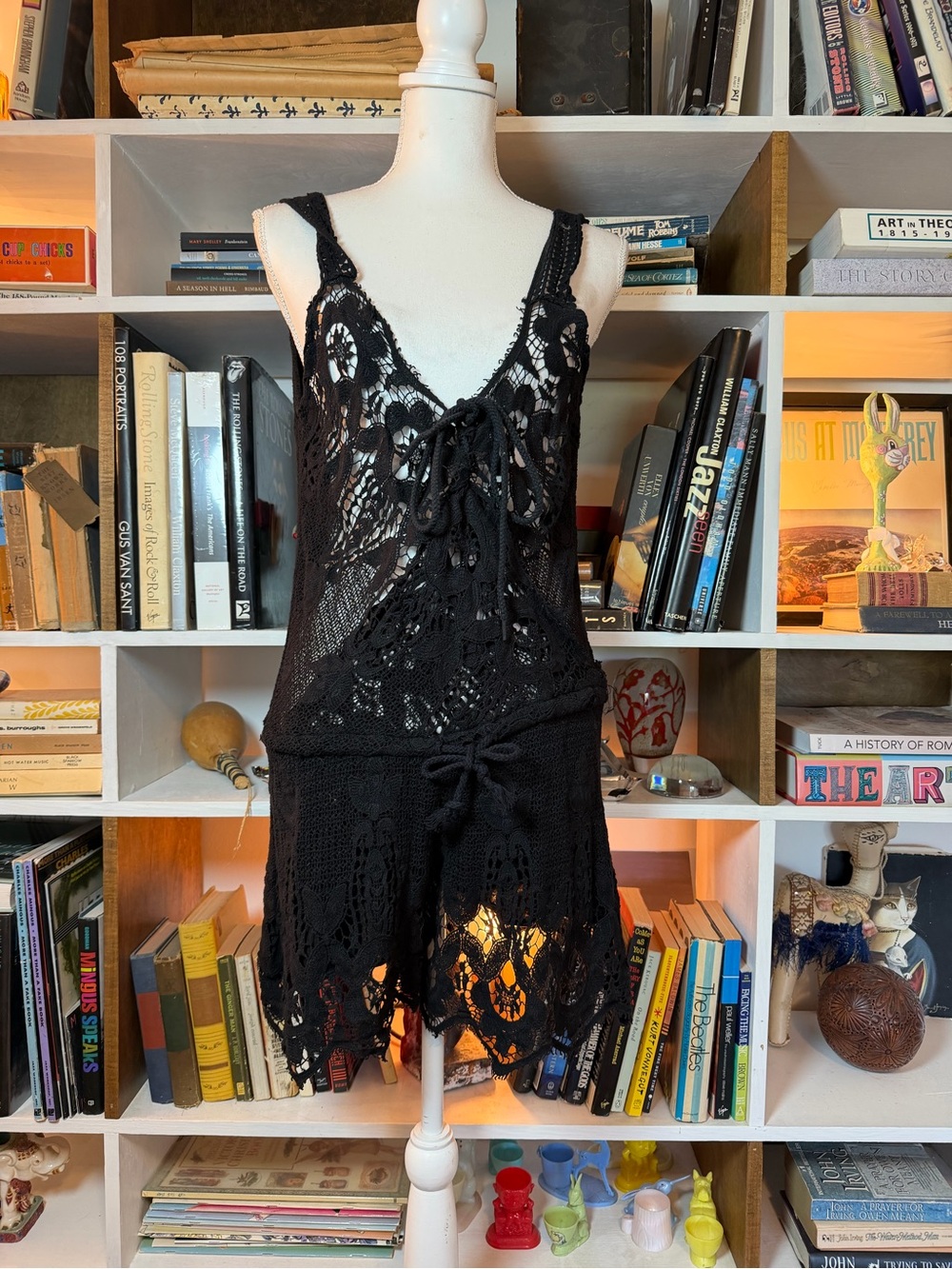 Black Crochet Lace Romper Free people boho
